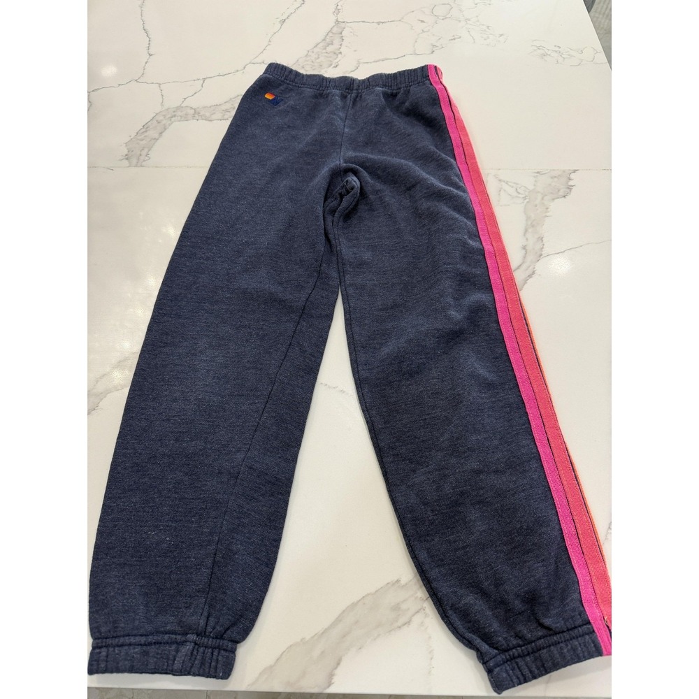 Aviator Nation Sweatpants Girls 14 Blue Fleece Elastic Waist Neon Rainbow Stripe